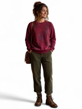 Northern Reflections Red Cottagecore Sweatshirt - Birds & Feathers Cabincore